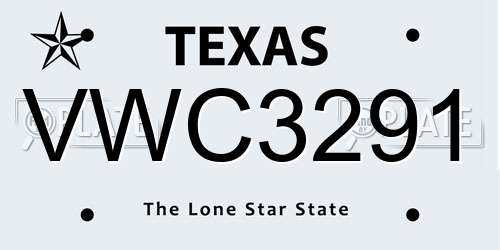 VWC3291 Texas License Plate