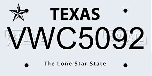 VWC5092 Texas License Plate
