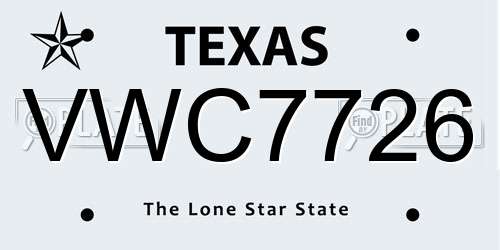 VWC7726 Texas License Plate
