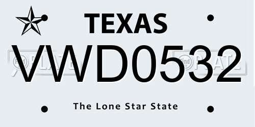 VWD0532 Texas License Plate