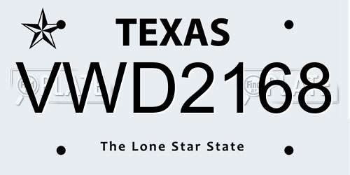 VWD2168 Texas License Plate