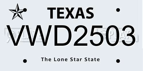 VWD2503 Texas License Plate