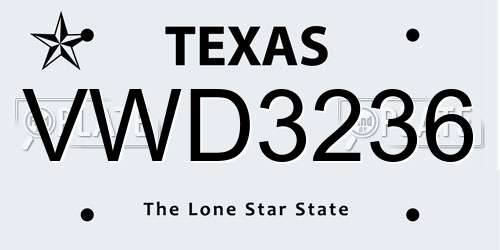 VWD3236 Texas License Plate