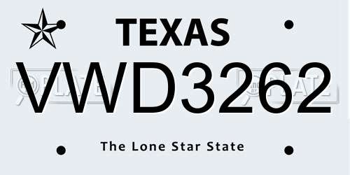 VWD3262 Texas License Plate