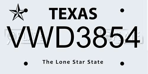 VWD3854 Texas License Plate