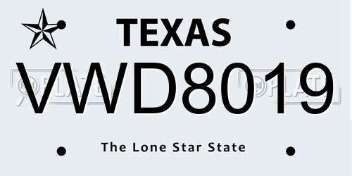 VWD8019 Texas License Plate