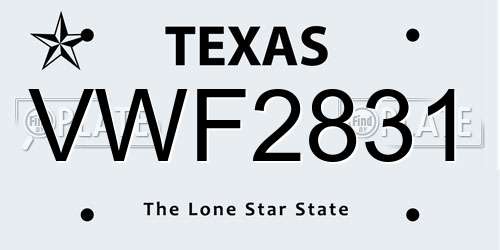 VWF2831 Texas License Plate
