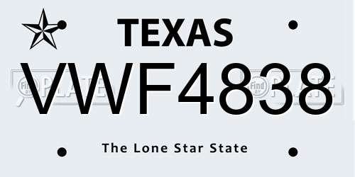 VWF4838 Texas License Plate