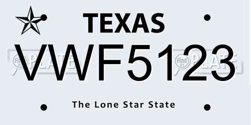 VWF5123 Texas License Plate