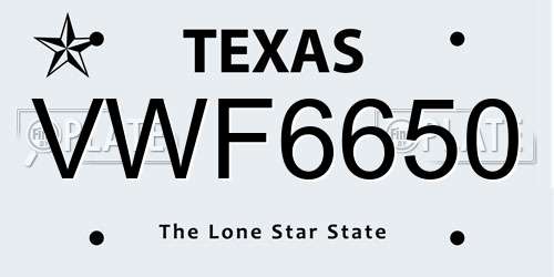 VWF6650 Texas License Plate