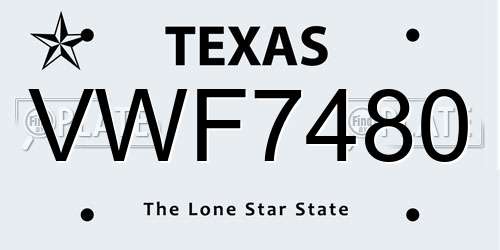 VWF7480 Texas License Plate