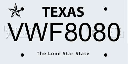 VWF8080 Texas License Plate