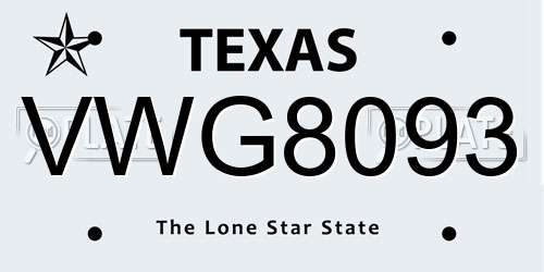 VWG8093 Texas License Plate