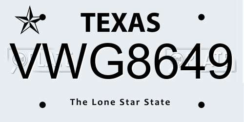 VWG8649 Texas License Plate