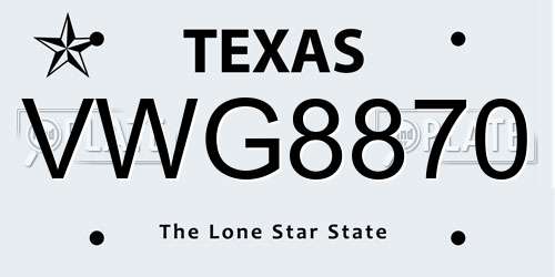 VWG8870 Texas License Plate