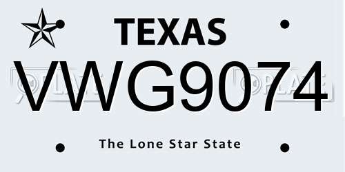 VWG9074 Texas License Plate