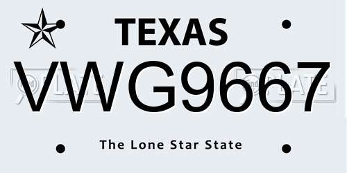 VWG9667 Texas License Plate