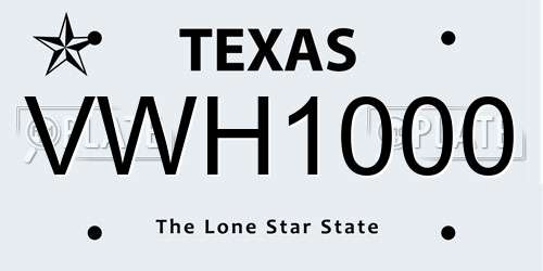 VWH1000 Texas License Plate