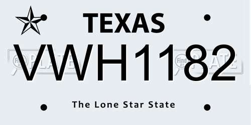 VWH1182 Texas License Plate