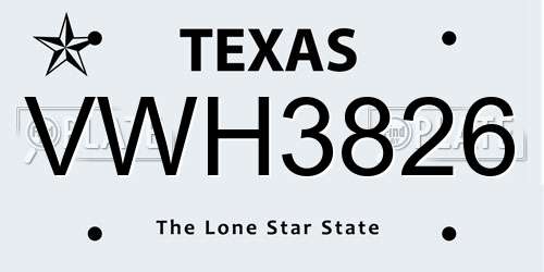 VWH3826 Texas License Plate