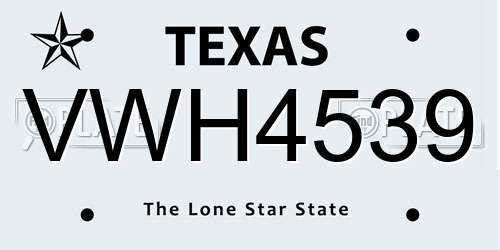 VWH4539 Texas License Plate