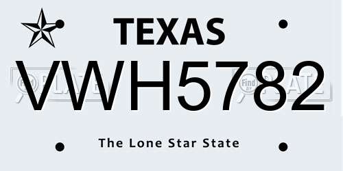 VWH5782 Texas License Plate