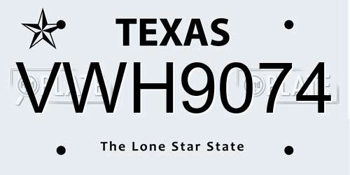 VWH9074 Texas License Plate