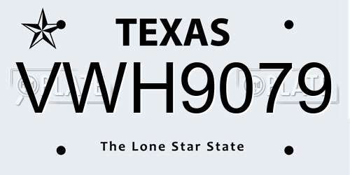 VWH9079 Texas License Plate