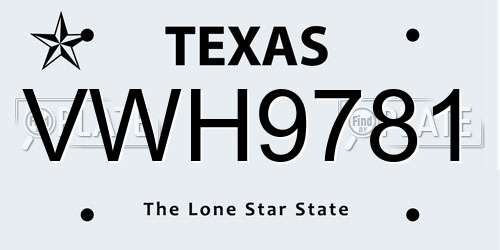 VWH9781 Texas License Plate