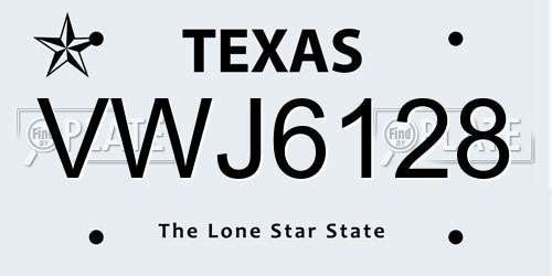 VWJ6128 Texas License Plate