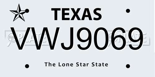VWJ9069 Texas License Plate