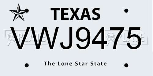 VWJ9475 Texas License Plate