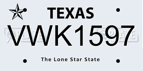 VWK1597 Texas License Plate