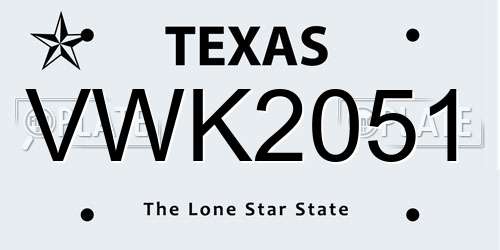 VWK2051 Texas License Plate