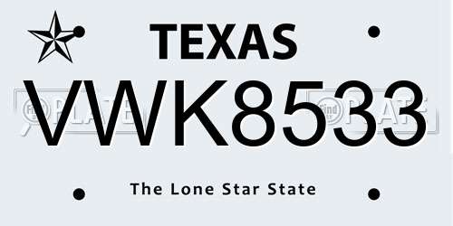 VWK8533 Texas License Plate