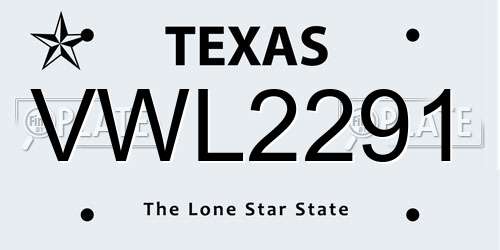 VWL2291 Texas License Plate