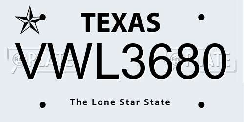 VWL3680 Texas License Plate