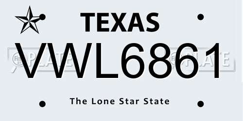 VWL6861 Texas License Plate