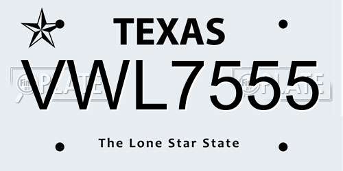 VWL7555 Texas License Plate