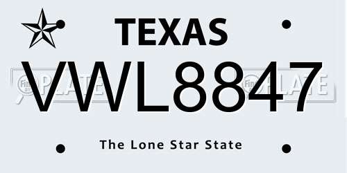 VWL8847 Texas License Plate