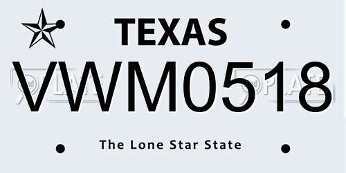 VWM0518 Texas License Plate