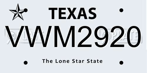 VWM2920 Texas License Plate