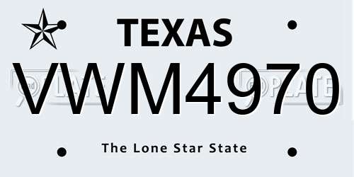 VWM4970 Texas License Plate