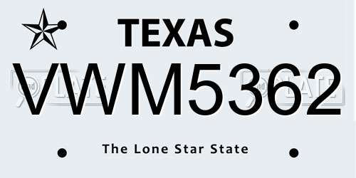 VWM5362 Texas License Plate