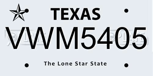 VWM5405 Texas License Plate