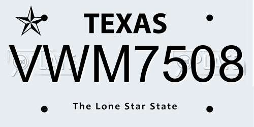 VWM7508 Texas License Plate