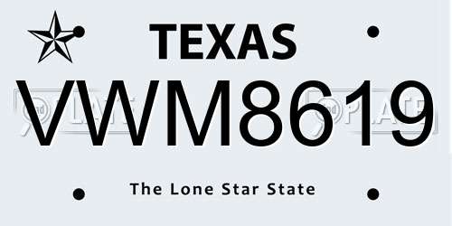 VWM8619 Texas License Plate