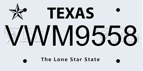VWM9558 Texas License Plate