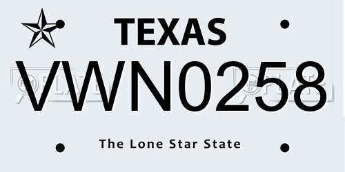 VWN0258 Texas License Plate
