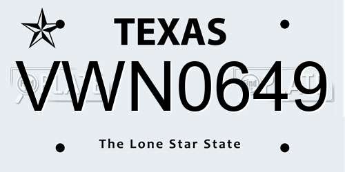 VWN0649 Texas License Plate